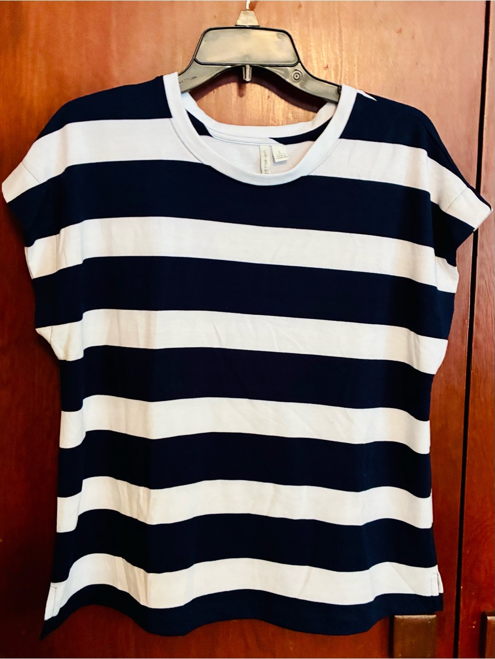Cato Navy and White Striped Short Sleeve Tee